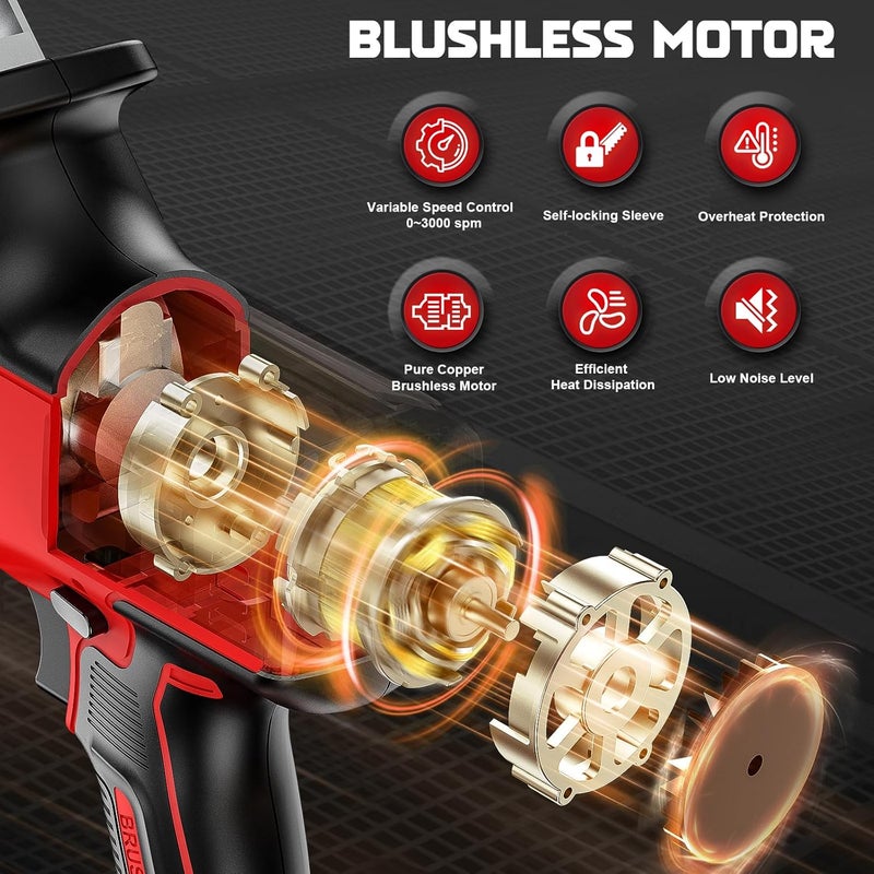 Cerycose Cordless Brushless Reciprocating Saw, Compatible with Milwaukee 18V Batteries, Tool-Free Blade Change, Includes 4 Saw Blades for Wood, Metal & PVC Cutting (Battery Not Included) - Image 3